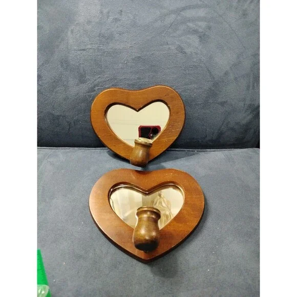 vintage pair wall candle scones w/mirror home decor solid wood rustic 5.5x" 6.5
